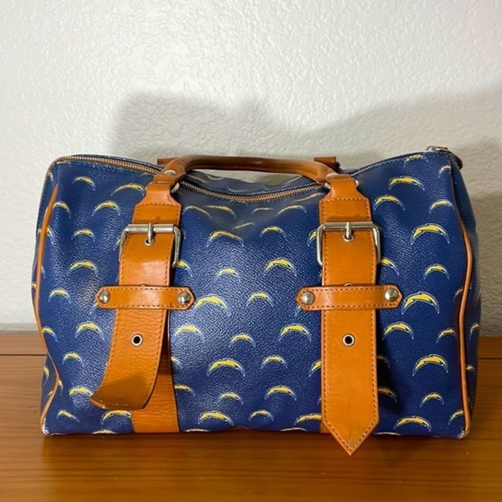 Anastasia Moda NFL Chargers Logo Blue With Brown Leather Annabella Satchel